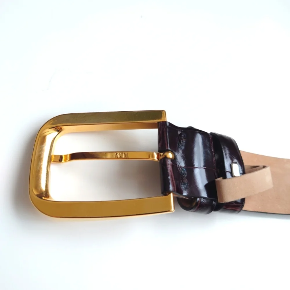 CORDOVANO VERONA Genuine Leather American Alligator Belt Brown Gold Tone Buckle